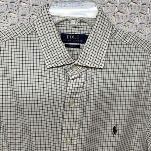 Polo Ralph Lauren Shirt Mens Sz L Cream Check Slim Fit Button Up Long Sleeve